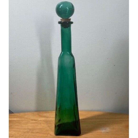 Vtg 90s Hinmark Enterprises 17" Green Glass Genie Decanter Bottle Cork Stopper